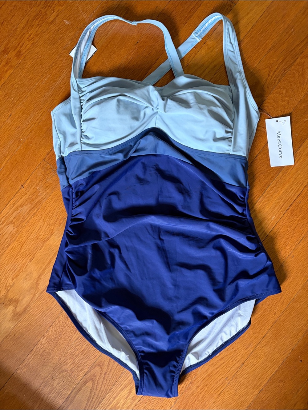NWT MeetCurve Plus-Size Blue Colorblock One-Piece Swimsuit - Picture 3 of 5